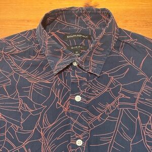 Banana Republic Navy and Pink Leaf Print Shirt